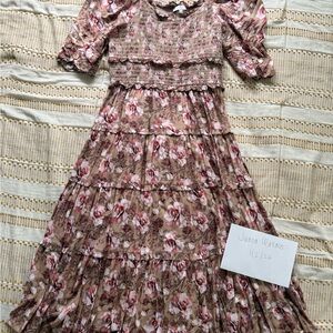 Ivy City Co Floral Pink and Brown Dress